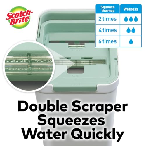 Scotch-Brite Plastic Hands-Free Microfiber Flat Mop with Compact Bucket, Splash Proof Design & Double Scraper for Easy Squeeze (1 Unit)