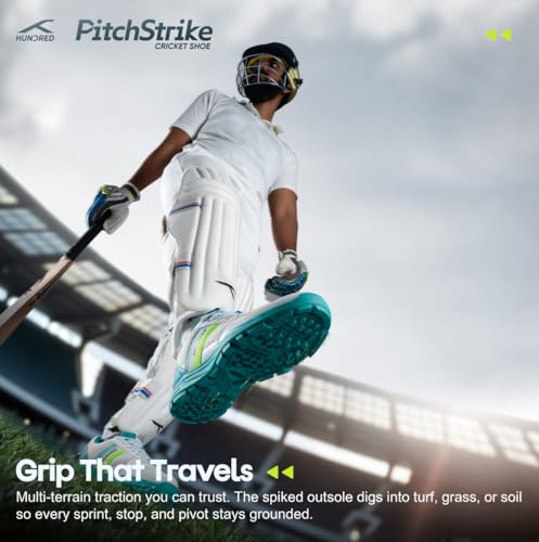 Hundred PitchStrike Cricket Shoes | Multi-Surface Grip with TerraSpike Outsole | Energy Layer Midsole for Cushioning and Support | Lightweight, Breathable | Ideal for Turf, Ground & Hard Surfaces
