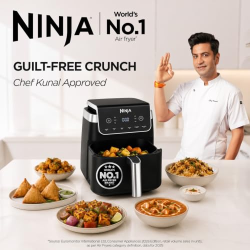 Ninja Air Fryer MAX PRO, 6.2L Air Fryer Oven 2-Year Warranty, Oil-Free Cooking, Max Crisp Technology, Variable Air Flow, Chemical Free Cooking Surface, 6-in-1 Air Fry, Roast, Bake & Reheat, Black