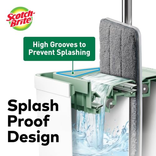 Scotch-Brite Plastic Hands-Free Microfiber Flat Mop with Compact Bucket, Splash Proof Design & Double Scraper for Easy Squeeze (1 Unit)