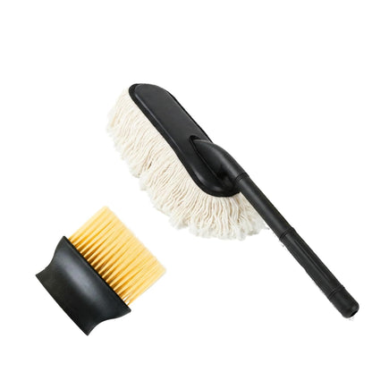 Nirency Premium Soft Fiber Car Duster Brush Set with Dashboard & Air Vent Cleaning Brush | Scratch-Free Car Interior & Exterior Dust Cleaner for Car (Pack of 2) (White Car Duster + Brush)