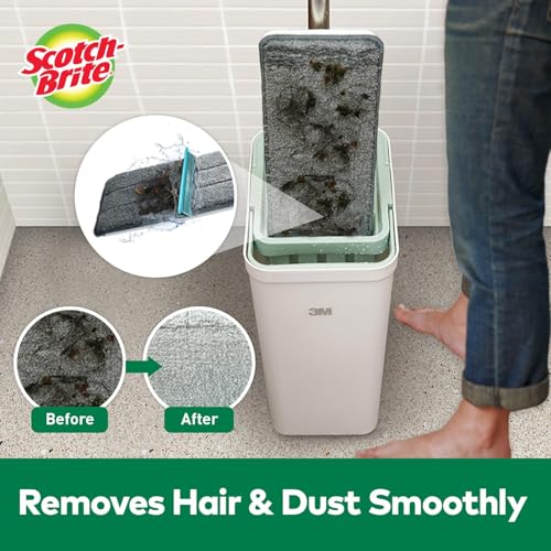 Scotch-Brite Plastic Hands-Free Microfiber Flat Mop with Compact Bucket, Splash Proof Design & Double Scraper for Easy Squeeze (1 Unit)