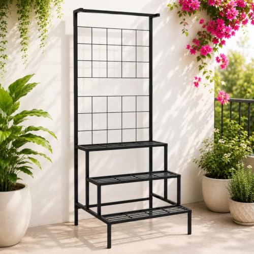 ecofynd Bloom Plant Stands for Outdoor Balcony, Flower Pot Stand for Indoor Plants, Large Metal Planter Stand for Living Room, home decor, Indoor & Outdoor plants, 4 Tier, (Black)