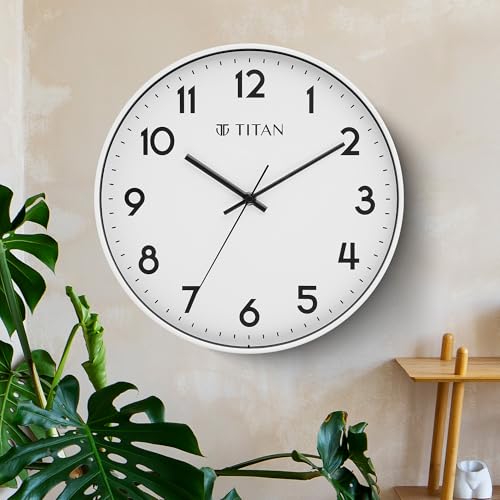 Titan Essence Classic Wall Clock with White Dial & Case, Silent Sweep, Model W0094PA01 | 30 cm x 30 cm