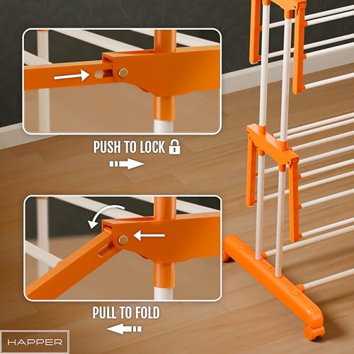 Happer 3-Layer Foldable Clothes Drying Stand with Wheels – Orange