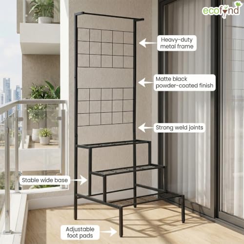 ecofynd Bloom Plant Stands for Outdoor Balcony, Flower Pot Stand for Indoor Plants, Large Metal Planter Stand for Living Room, home decor, Indoor & Outdoor plants, 4 Tier, (Black)