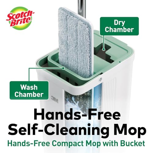 Scotch-Brite Plastic Hands-Free Microfiber Flat Mop with Compact Bucket, Splash Proof Design & Double Scraper for Easy Squeeze (1 Unit)