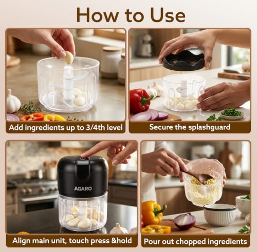 AGARO Elite Rechargeable Mini Electric Chopper 250ml – Black