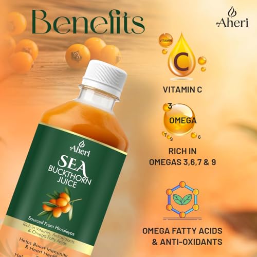 Sea Buckthorn Juice 500 ML | Buckthorn Berry Herbal Juice with Natural Vitamin C, Omega 3 6 7 9 & Antioxidants | Herbal Support for Immunity, Skin Glow & Gut Health - Pack of 1