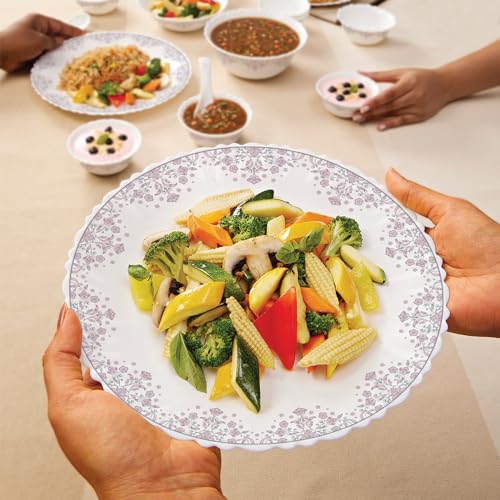 Larah by Borosil Lark Fluted Series Opalware Dinner Set | 12 Pieces for Family of 4 | Microwave & Dishwasher Safe | Bone-Ash Free | Crockery Set for Dining & Gifting | Plates & Bowls | White