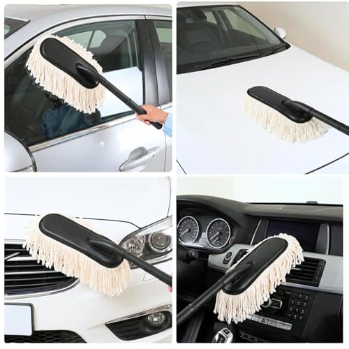 Nirency Premium Soft Fiber Car Duster Brush Set with Dashboard & Air Vent Cleaning Brush | Scratch-Free Car Interior & Exterior Dust Cleaner for Car (Pack of 2) (White Car Duster + Brush)