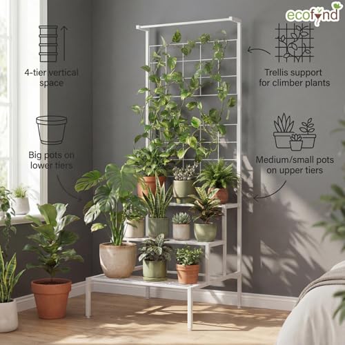 ecofynd Bloom 4-Tier Metal Plant Stand – White