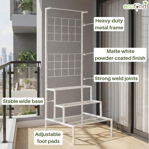 ecofynd Bloom Plant Stands for Outdoor Balcony, Flower Pot Stand for Indoor Plants, Large Metal Planter Stand for Living Room, home decor, Indoor & Outdoor plants, 4 Tier, (White)