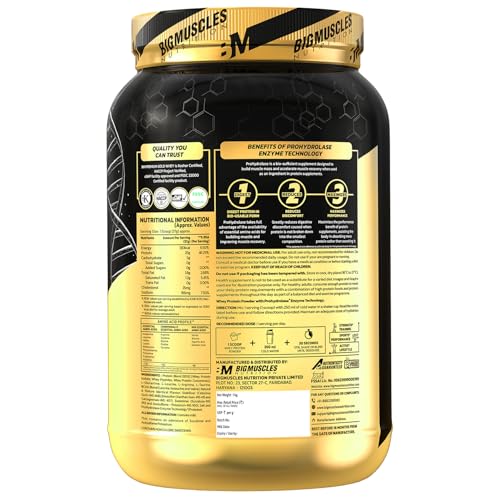 Bigmuscles Nutrition Premium Gold Whey [1Kg] | Informed Choice UK Certified | Isolate Whey Protein Blend | 25g Protein | 11g EAA | ProHydrolase Enzyme Technology [Rich Chocolate]