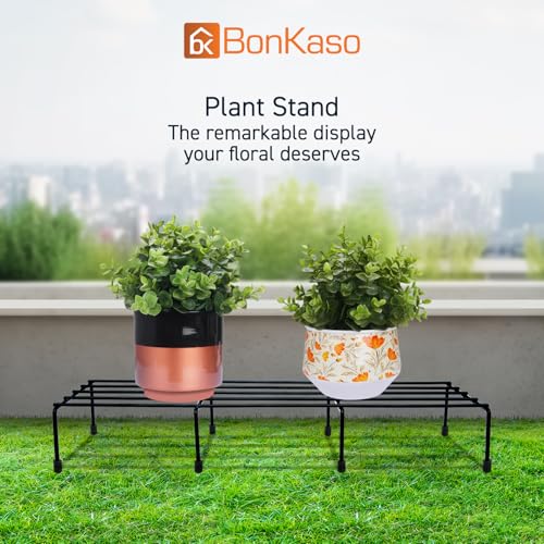 BonKaso Premium Rectangular Anti-Rust Metal Plant Stand Set (Pack of 4) - Stylish Black Stands for Indoor, Outdoor, and Balcony Use