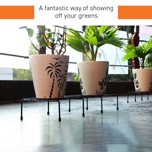 BonKaso Premium Rectangular Anti-Rust Metal Plant Stand Set (Pack of 4) - Stylish Black Stands for Indoor, Outdoor, and Balcony Use