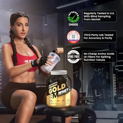 Bigmuscles Nutrition Premium Gold Whey [1Kg] | Informed Choice UK Certified | Isolate Whey Protein Blend | 25g Protein | 11g EAA | ProHydrolase Enzyme Technology [Rich Chocolate]