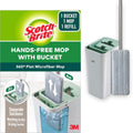 Scotch-Brite Plastic Hands-Free Microfiber Flat Mop with Compact Bucket, Splash Proof Design & Double Scraper for Easy Squeeze (1 Unit)