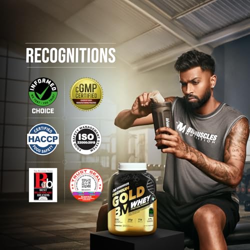 Bigmuscles Nutrition Premium Gold Whey [1Kg] | Informed Choice UK Certified | Isolate Whey Protein Blend | 25g Protein | 11g EAA | ProHydrolase Enzyme Technology [Rich Chocolate]