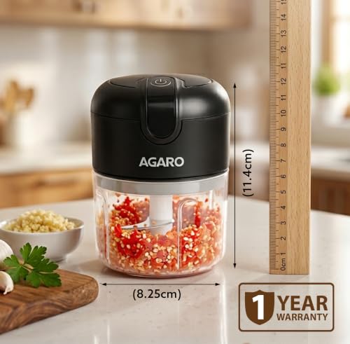 AGARO Elite Rechargeable Mini Electric Chopper 250ml – Black