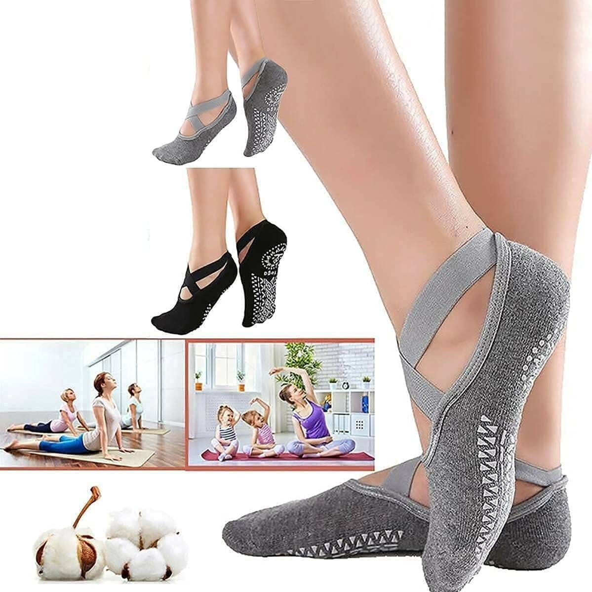 Cross strap grip socks for yoga Pilates and workout