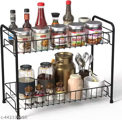 2 Tier Foldable Wrought Iron Kitchen Spice Rack Organizer