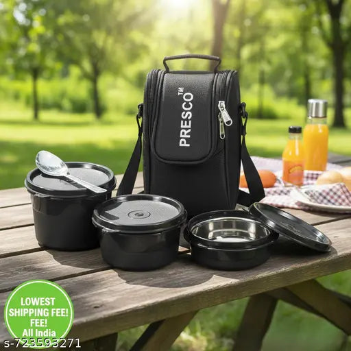 3 compartment stainless steel lunch box with insulated bag and spoon