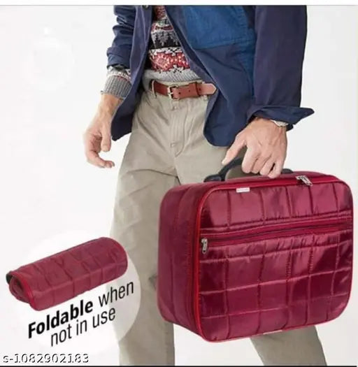 Foldable travel bag with front pockets, maroon, lightweight and water-resistant