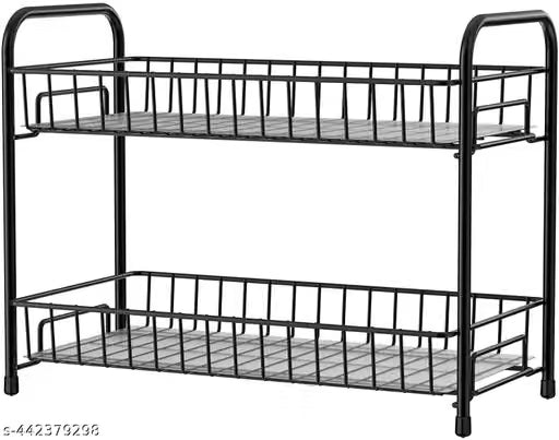 2 Tier Foldable Wrought Iron Kitchen Spice Rack Organizer