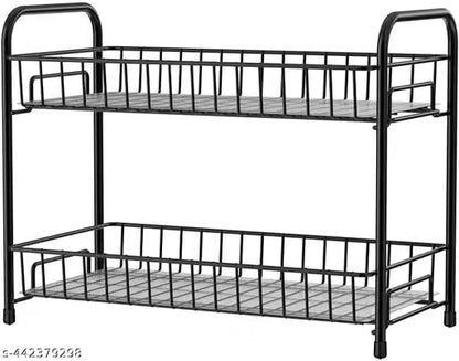 2 Tier Foldable Wrought Iron Kitchen Spice Rack Organizer