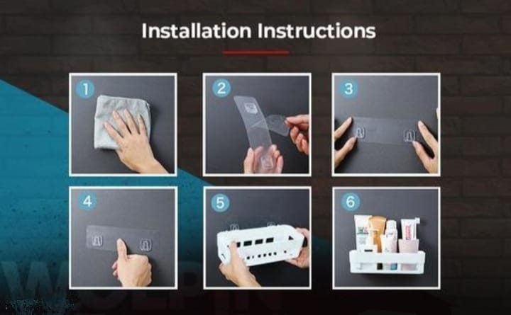 Bathroom & Kitchen Wall Shelf with 6 Self-Adhesive Hooks – Waterproof Storage Organizer Combo