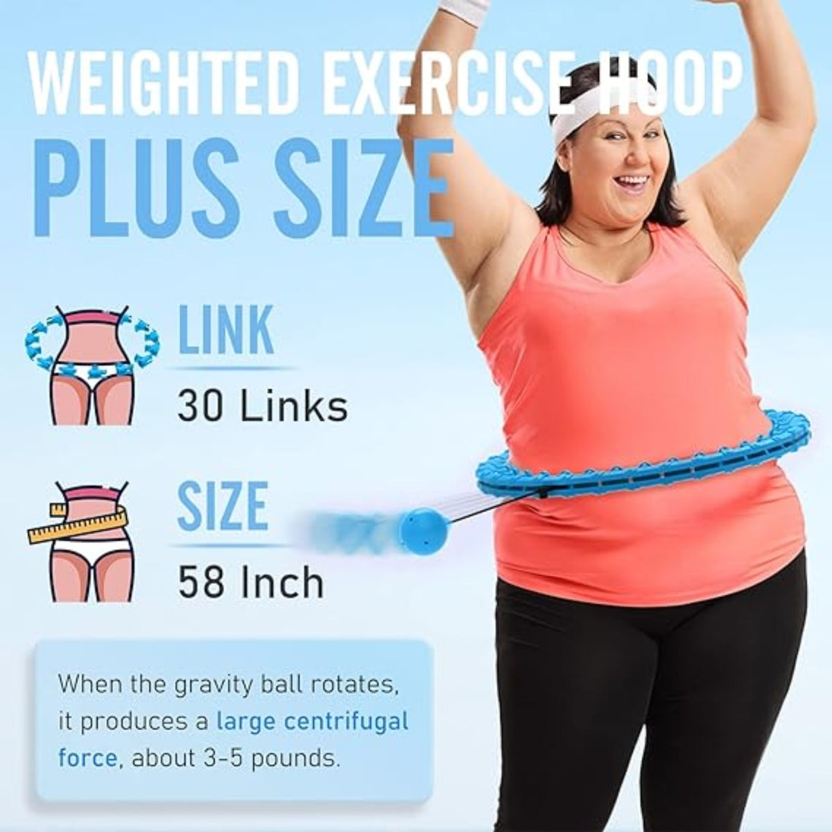 Weighted exercise hoop plus size adjustable fit