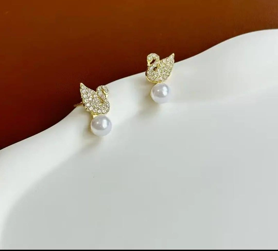 Korean Swan Pearl Stud Earrings pair