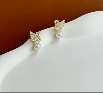 Korean Swan Pearl Stud Earrings pair